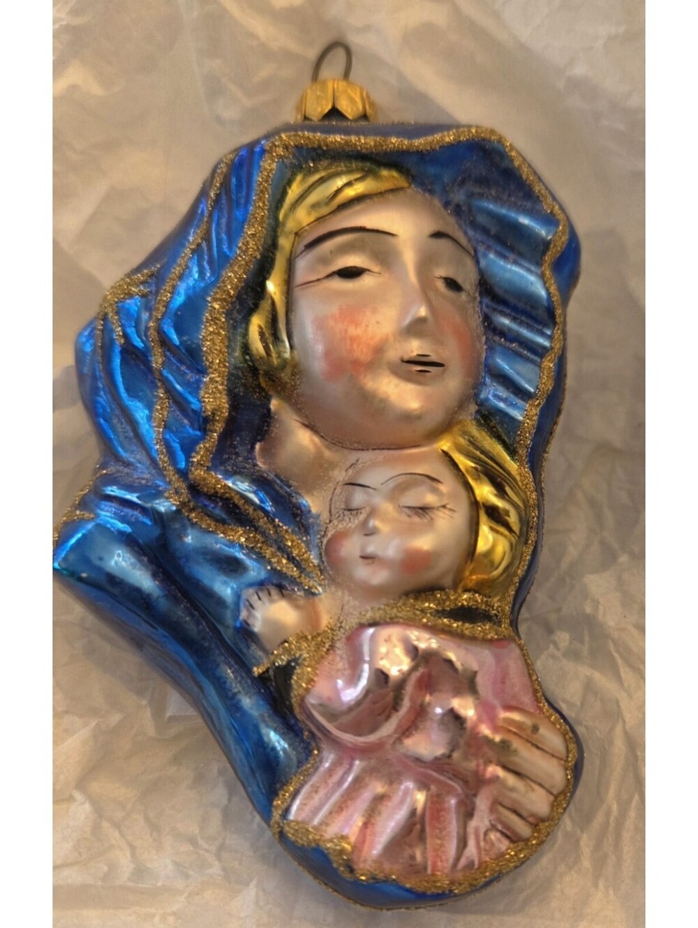 Christopher Radko Vintage Madonna & Child Handblown Glass, Handpainted Ornament